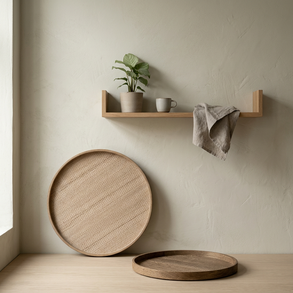 Oak trays and wall accessories